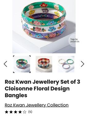 Never Worn! Roz Kwan Set of 3 Cloisonné Floral Bangles - Green, Lavender, White